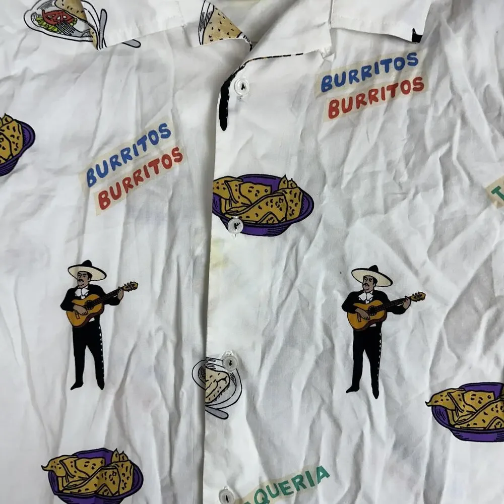 RVCA Hot Fudge Shirt Mens Large White Burritos Taqueria Short Sleeve Button Up - Picture 4 of 13